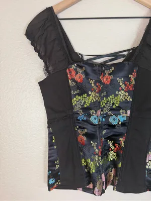 Tripp NYC Vintage Y2K Hot Topic Oriental Geisha Satin Brocade Corset Goth Medium thumbnail 6