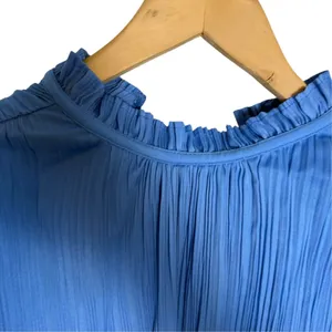 Zara Solid Blue Plisse Pleated Ruffle Neck Sleeveless Blogger Office Top Size XS thumbnail 6