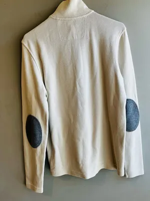 Banana Republic Women’s Cream Quarter-Zip Pullover Sweater Elbow Patches Small thumbnail 6