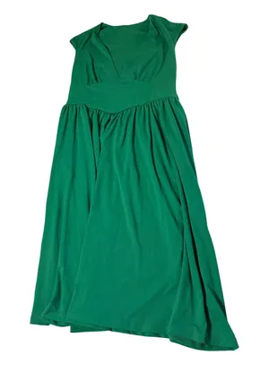NWT OYS Size XXL Deep V Neck Cap Sleeve Pleated A Line Midi Dress Pocket Green thumbnail 1