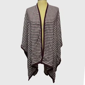 Ann Taylor OS Houndstooth Knit Purple‎ Poncho Wrap Shawl Cardigan Wedding Fall thumbnail 2