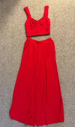 Midnight sky Red Linen Two Piece Pants Set thumbnail 1