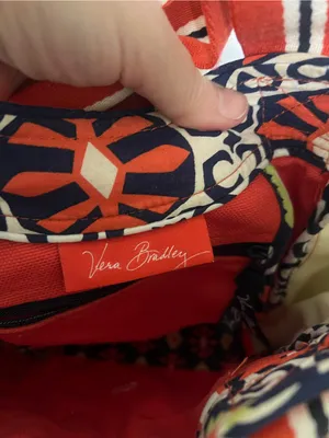 Vera Bradley Red Canvas Tote with Patterned Trim thumbnail 10