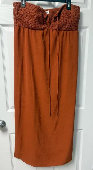 No Boundaries Rust Maxi Skirt with Smocked Waist thumbnail 1