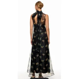 STAUD Black Mesh White Design Overlay Mock Neck Bow Tie Back Albee Gown sz Small thumbnail 5