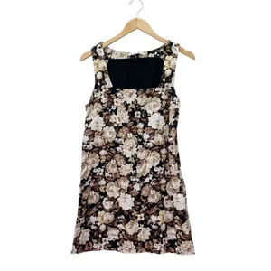 Abercrombie & Fitch Floral Linen Blend Mini Dress Brown Beige Roses Size Small thumbnail 5