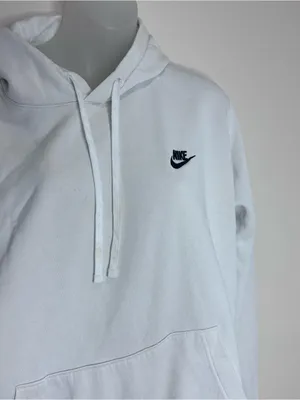 Nike White Crewneck Hoodie pullover sweatshirt Black Swoosh large flaws thumbnail 2