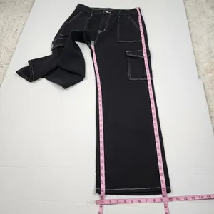 Cider Happy Hour Cargo Jeans Wide Leg Black Denim Contrast Stitch Size XL thumbnail 10