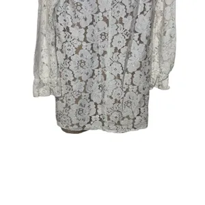 Wayf Women‎ Blouse Sheer Lace Floral V-Neck 3/4 Sleeve Nude Lining Ivory Medium thumbnail 11