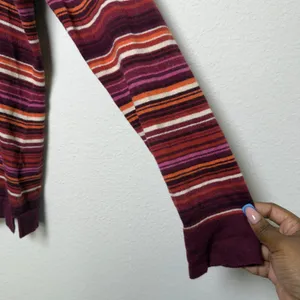 Eddie Bauer Women Cotton Cashmere Sweater Medium Burgundy Striped Retro‎ Indie thumbnail 2
