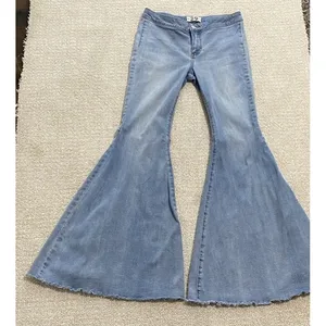 We The Free Flared Women's Jeans Light Blue Denim Raw Hem Stretch High Rise thumbnail 16