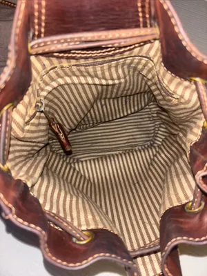 CARTUJANO de ESPANA VINTAGE DARK BROWN LEATHER DRAWSTRING BUCKET BAG thumbnail 7
