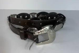 Southwestern Silver Medallion Brown Genuine Leather Country Belt 39" L thumbnail 1
