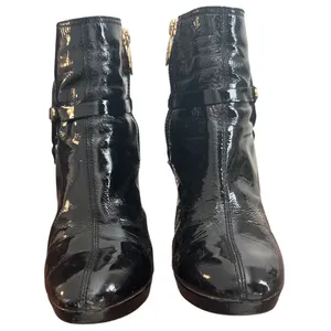 Tory Burch Whitney Booties Black Patent Leather Logo Platform Size 8 thumbnail 3