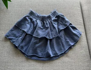 Aerie Blue Tiered Ruffle Mini Skirt Smocked‎ Elastic Waist Raw Hem Size M thumbnail 1