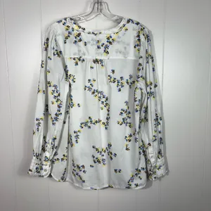 Talbots White Floral Ruffle Detail Button Down Lightweight Blouse Large L Cotton thumbnail 6