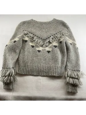 LoveShackFancy Atlas Grey Fringe Sweater Alpaca Size Small thumbnail 2