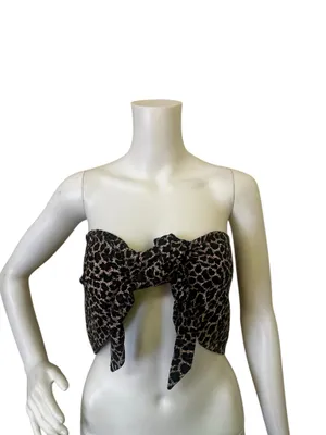 Express Black & Taupe Animal-Print Tie-Front Strapless Crop Top thumbnail 3