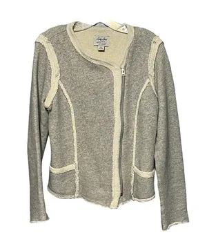 The Great Lucky Brand Lucky Lotus Softest Knit Asymmetric Full Zip Moto Sweater L thumbnail 1