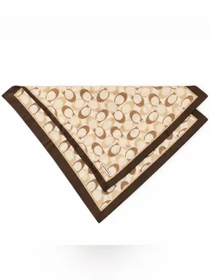 Coach Signature C Square Scarf Brown Beige Cotton Silk Blend Aprox 26” thumbnail 2