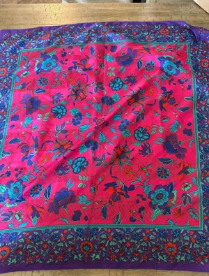🌸 Vintage‎ Jewel-Tone Floral Silk-Feel Square Scarf 🌸 thumbnail 1