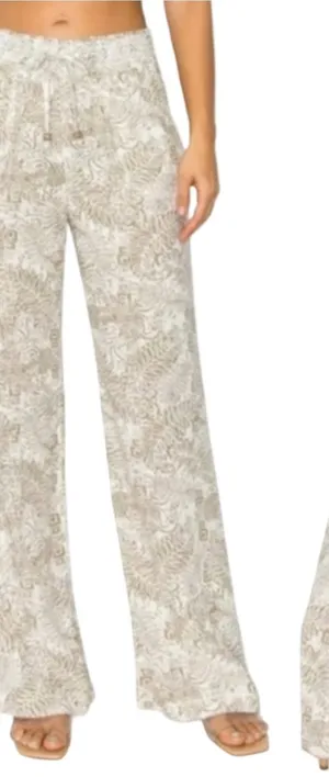 Cali1850 Los Angeles Women’s Size S Tan Beige White Tropical Printed Wide Pants thumbnail 1