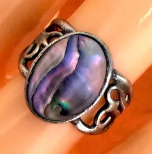 Vintage Sterling Silver Abalone Shell Oval Ring thumbnail 1