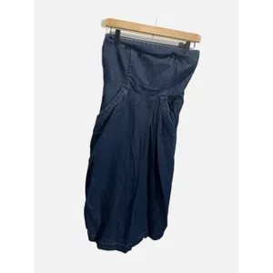 Holding Horses Strapless Denim Dress Womens 4 Blue‎ Pockets Midi Fit Flare Boho thumbnail 3