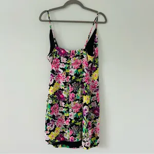 Free People En Elly Floral Black Multi Color Sleeveless V Neck Mini Dress NWT L thumbnail 3