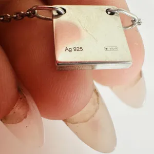 Gucci 925 Sterling Silver Square Logo Pendant Chain Necklace Made In Italy thumbnail 3