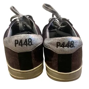 P448 John Sneakers Womens 39 Purple Silver Metallic Suede Low Top Italian Luxury thumbnail 3