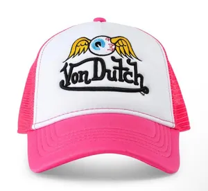 Von Dutch Hot Pink Flying Eyeball Wordmark Trucker Hat thumbnail 1