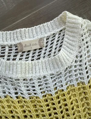 Altar’d State woven short sleeve sweater S Color Block Open Weave Cream Pink thumbnail 2