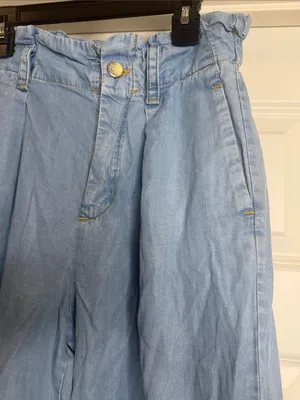 Zara Tencel 21975 High-Waist Wide Leg Light Blue Denim Culottes Sz S thumbnail 3
