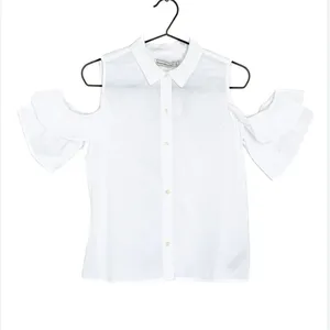 Abercrombie & Fitch Cut Out Shoulder White Button Down Cotton Top(Size Medium) thumbnail 3