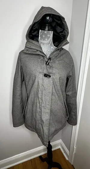 Cabela's Women's Sz:S Sherpa Lined Grey Hooded Parka Jacket Full Zip Horn Toggle thumbnail 1