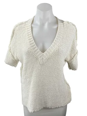 Free People FP Beach Women's White Knit Short Sleeve Cover Up Sweater Top Sz S thumbnail 1