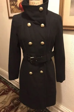 Guess Black Military Coat with Gold Accents thumbnail 1
