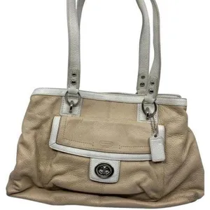 COACH Medium/ Large Leather Tan White Shoulder Bag thumbnail 1