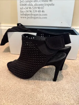 Pedro Garcia Black Perforated Suede Peep-Toe Ankle Boots thumbnail 3