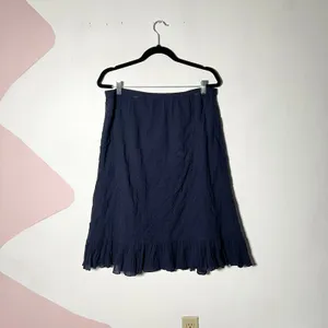 Vtg Y2k 2000s Midi Skirt Large Navy Blue Ruffles Embroidered 100% Cotton thumbnail 2