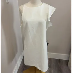 Lulus White Asymmetrical Ruffle Sleeve Shift Mini Dress XL Bridal Graduation thumbnail 4