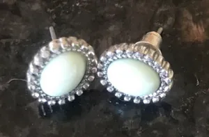 Women's Oval Teal Earrings with CZs thumbnail 2