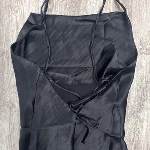 ASOS DESIGN Black Satin Lace Up Back Maxi Slip Dress Square Neck US 6‎ UK 10 thumbnail 8