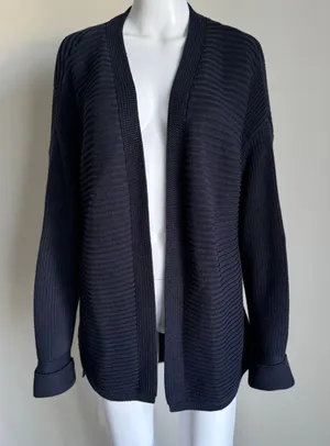 Barbour Minimalist 100% Cotton Oversized Knit Cardigan Size S Navy thumbnail 1
