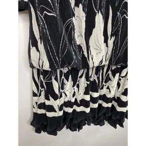Virginie Paris Vintage Black White Printed Pleated Dress Women's Size‎ 14-16 thumbnail 5