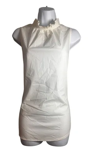 Banana Republic Womens XS Ivory Ruffle Mock Neck Sleeveless Blouse Cotton Blend‎ thumbnail 1
