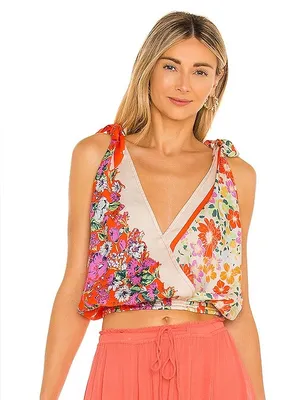 Free People tied to you crop top tank fiesta colorful patchwork bandana floral thumbnail 1