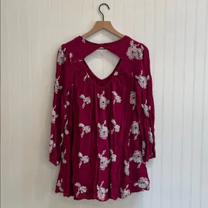 FREE PEOPLE Emma Embroidered Mini Swing Open Back Dress Boho in Magenta Size S thumbnail 6
