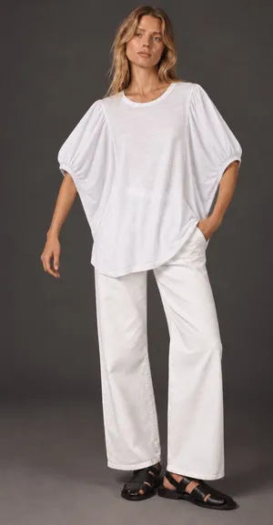 Self Contrast Anthropologie White Draped Sleeve Tunic Top Small NWT $110 thumbnail 1